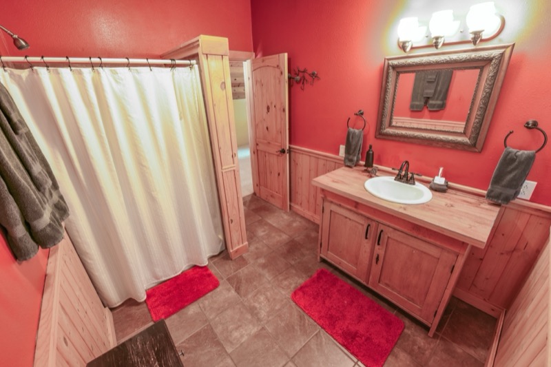 Bathroom with shower and vanity
