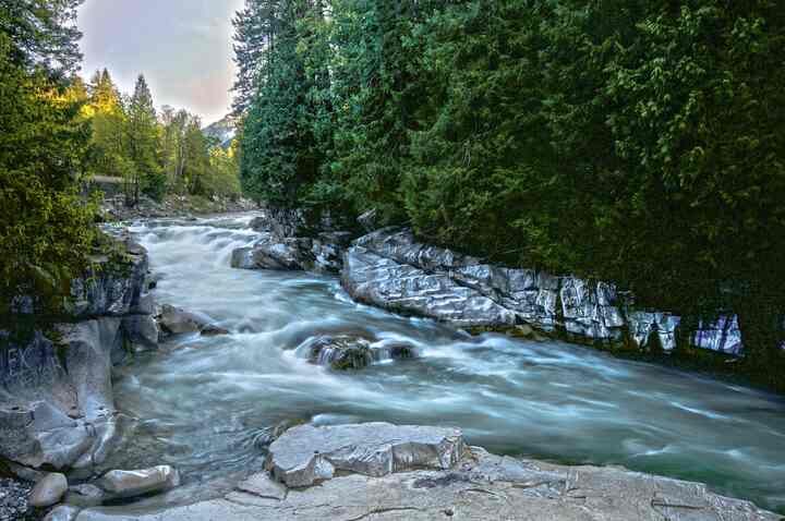 The river running through rock and forest at Eagle Falls