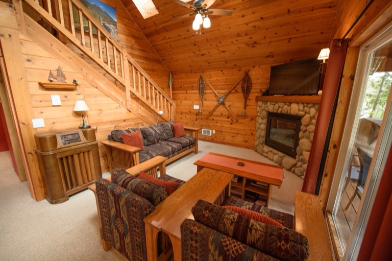 Great room with stone fireplace